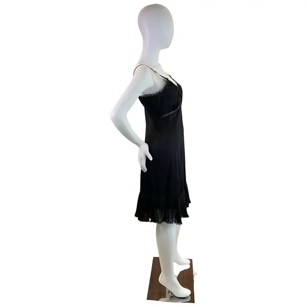 1970s Vintage Black Lace Pleated Slip Dress - Picture 4 of 5